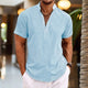 Men's pink short sleeve henley shirt with button front
