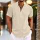 Men's Short Sleeve Henley Shirt, Grandad Collar, Slub Weave