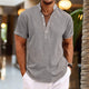 Men's Short Sleeve Henley Shirt, Grandad Collar, Slub Weave