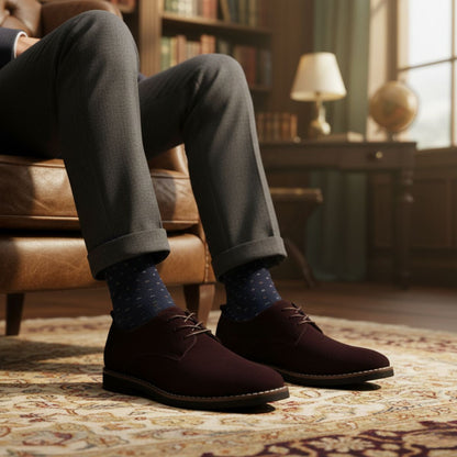 Men's lace-up derby shoes with rounded toes, low heels and stitched panel detailing