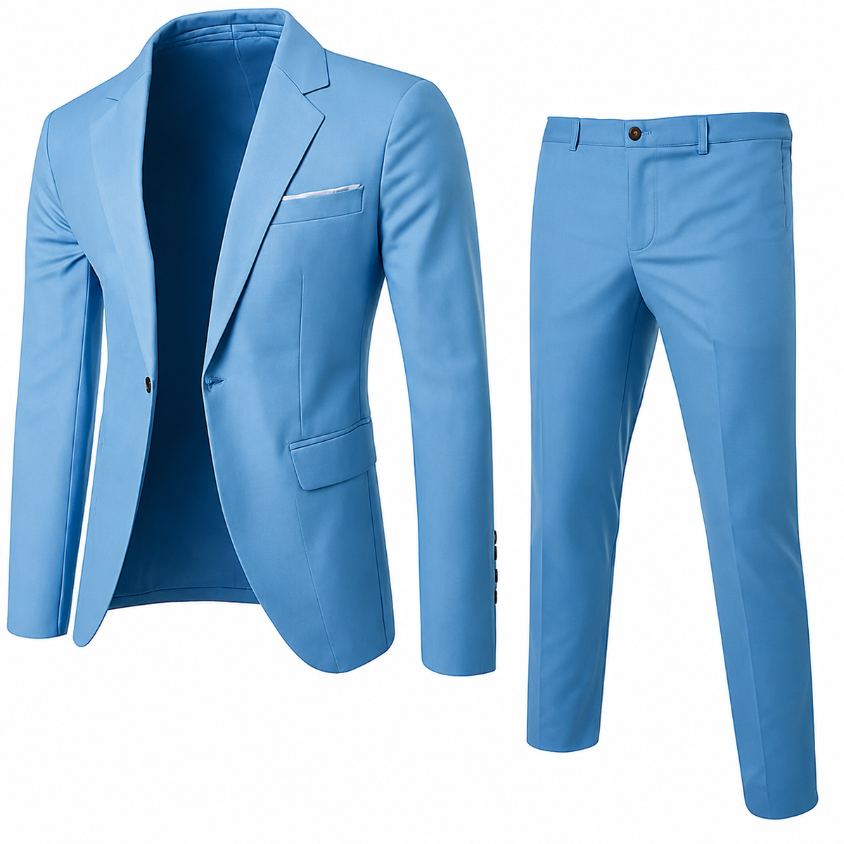 Men's two-piece suit with tailored blazer and slim trousers