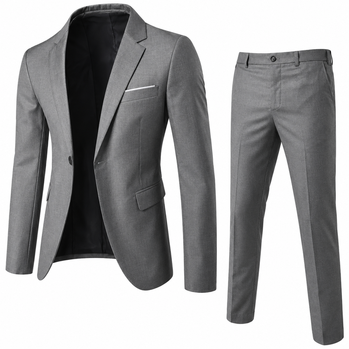 Men's two-piece suit with tailored blazer and slim trousers