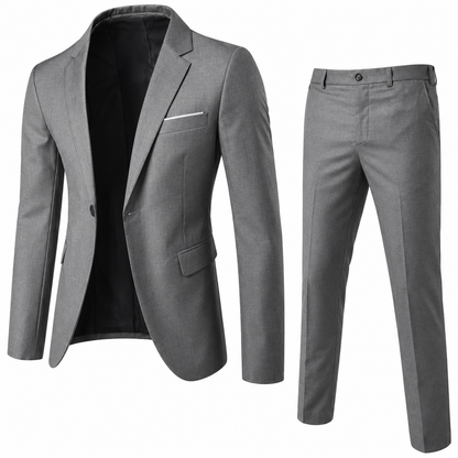 Men's two-piece suit with tailored blazer and slim trousers
