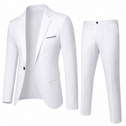 Men's two-piece suit with tailored blazer and slim trousers