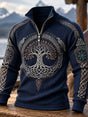 Men's navy quarter-zip jumper with Viking tree and knotwork graphics