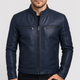 Men's motorcycle-style jacket with stand collar and zipped pockets
