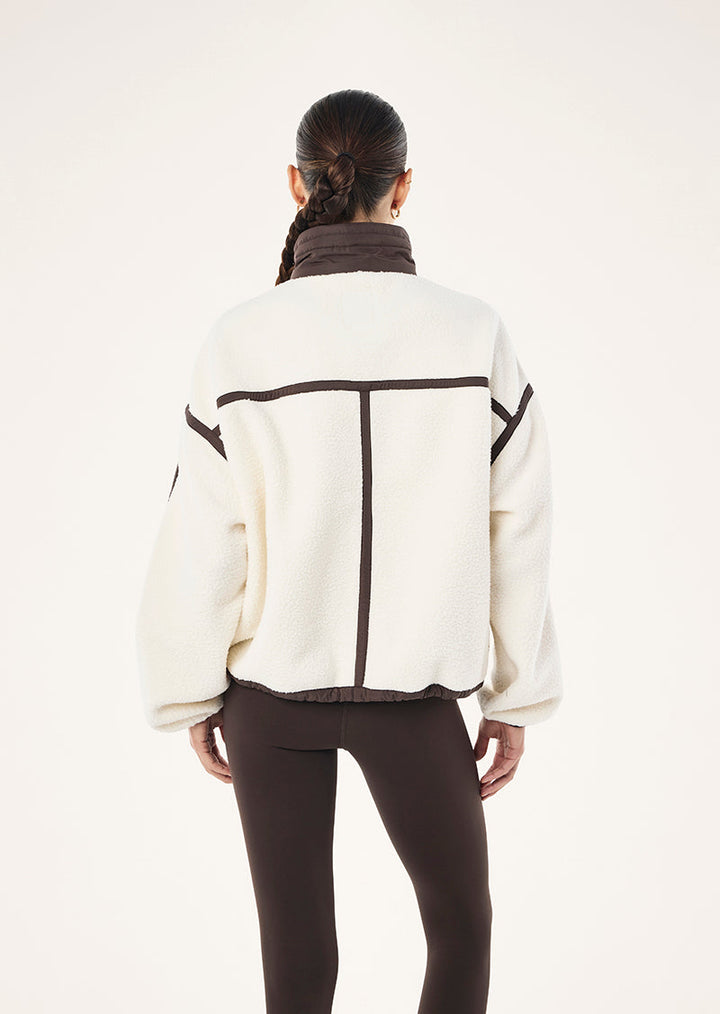 Men's white and brown colour block sherpa jacket