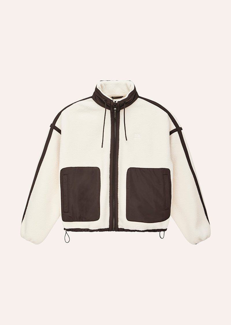 Men's white and brown colour block sherpa jacket