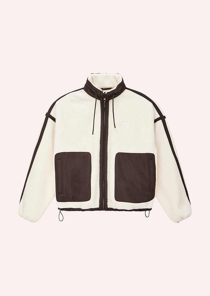 Men's white and brown colour block sherpa jacket