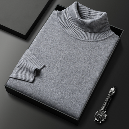 Solid ribbed turtleneck sweater folded in a presentation box