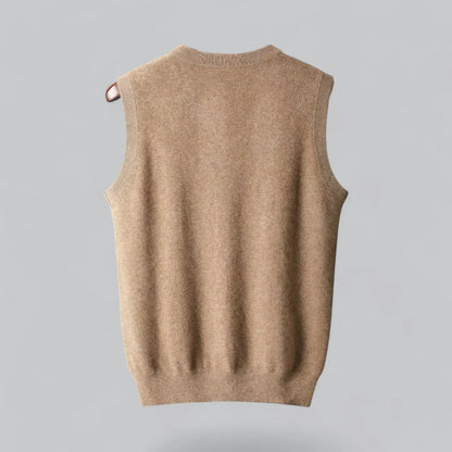 Men's sleeveless V-neck knitted sweater vest with ribbed trims