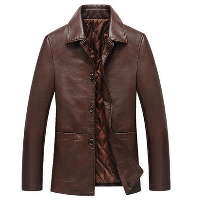 Men's long-sleeved button-front jacket with notched collar and quilted lining