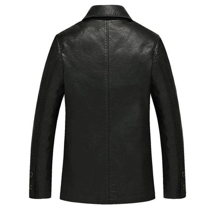 Men's long-sleeved button-front jacket with notched collar and quilted lining