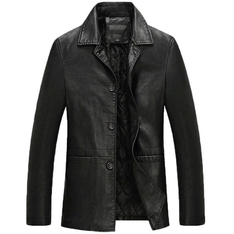 Men's long-sleeved button-front jacket with notched collar and quilted lining