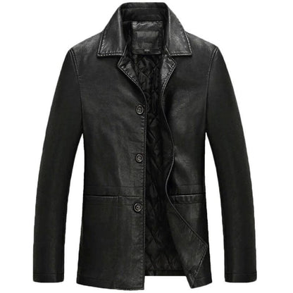 Men's long-sleeved button-front jacket with notched collar and quilted lining