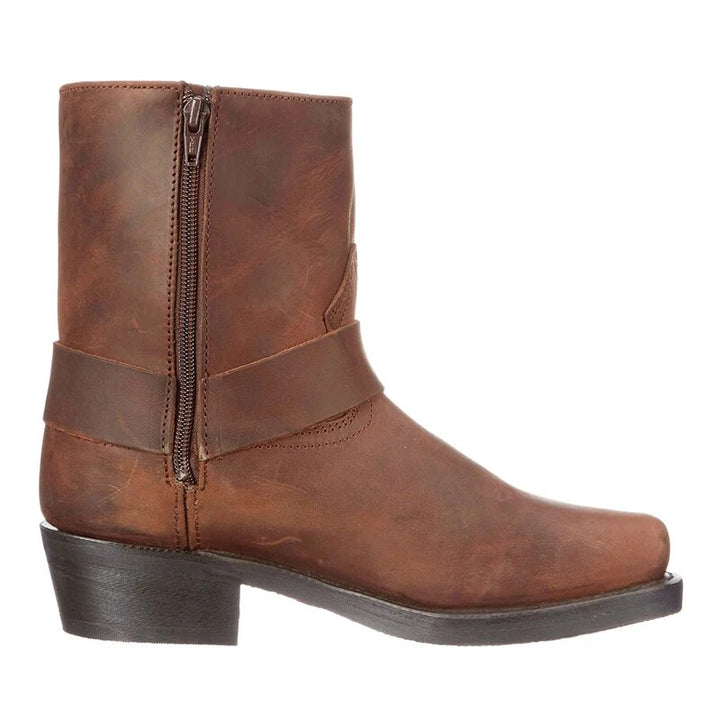 Men's cowboy boots with western straps, studs and low block heel