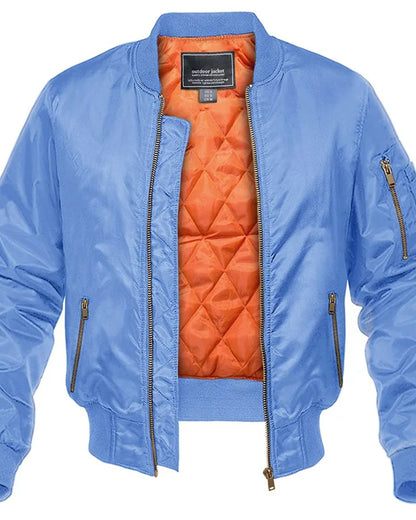 Men's bomber jacket with mock neck, front zip and multiple zipped pockets