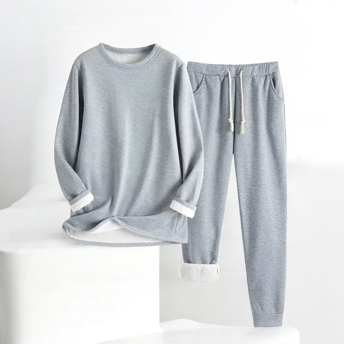 Unisex lounge set with crew neck sweatshirt and drawstring jogger trousers
