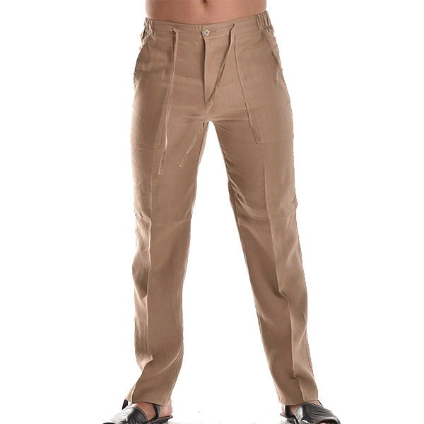 Men's Straight Leg Trousers, Lightweight Pleated Smart Casual Summer Trousers