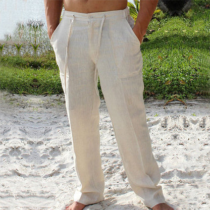 Men's Straight Leg Trousers, Lightweight Pleated Smart Casual Summer Trousers