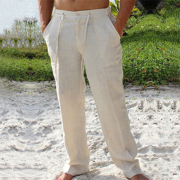 Men's Straight Leg Trousers, Lightweight Pleated Smart Casual Summer Trousers