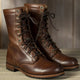 Unisex mid-calf lace-up combat boots with round toes and ridged soles