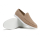 Men's moc toe loafers with stitched trim and flat soles
