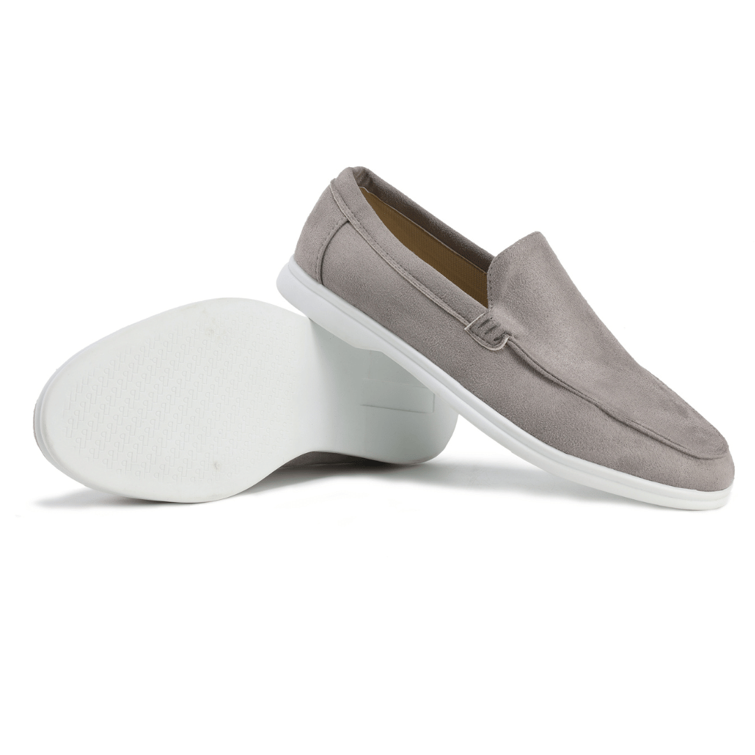 Men's moc toe loafers with stitched trim and flat soles