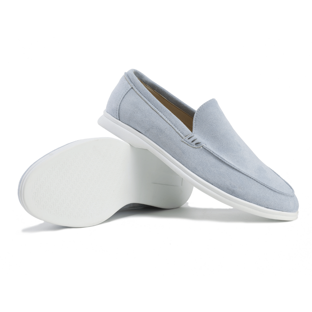 Men's moc toe loafers with stitched trim and flat soles