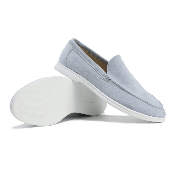 Men's moc toe loafers with stitched trim and flat soles