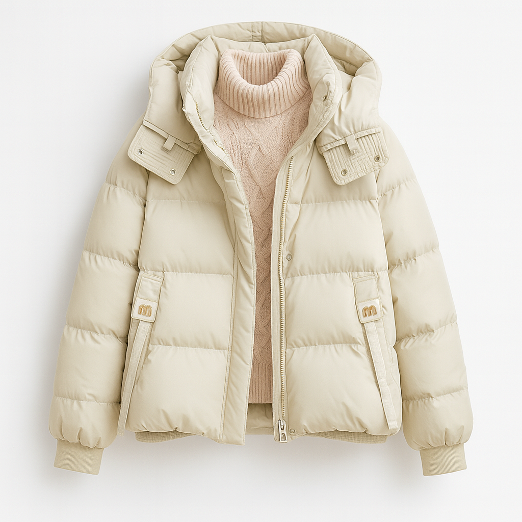 Quilted hooded puffer jacket with ribbed cuffs and front pockets
