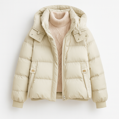 Quilted hooded puffer jacket with ribbed cuffs and front pockets