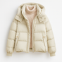 Quilted hooded puffer jacket with ribbed cuffs and front pockets