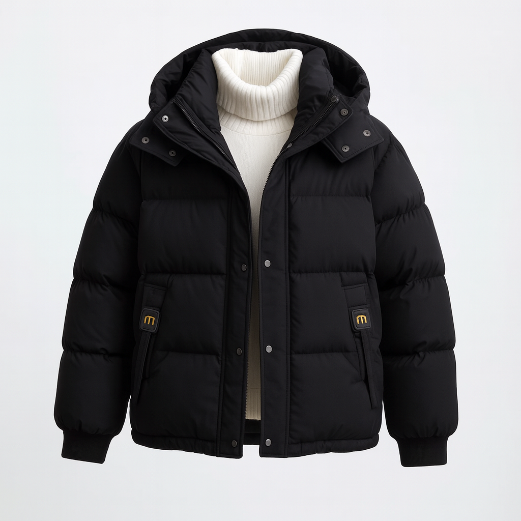 Quilted hooded puffer jacket with ribbed cuffs and front pockets