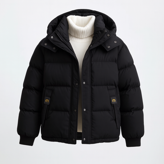 Quilted hooded puffer jacket with ribbed cuffs and front pockets