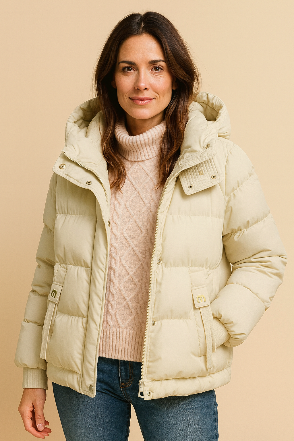 Quilted hooded puffer jacket with ribbed cuffs and front pockets