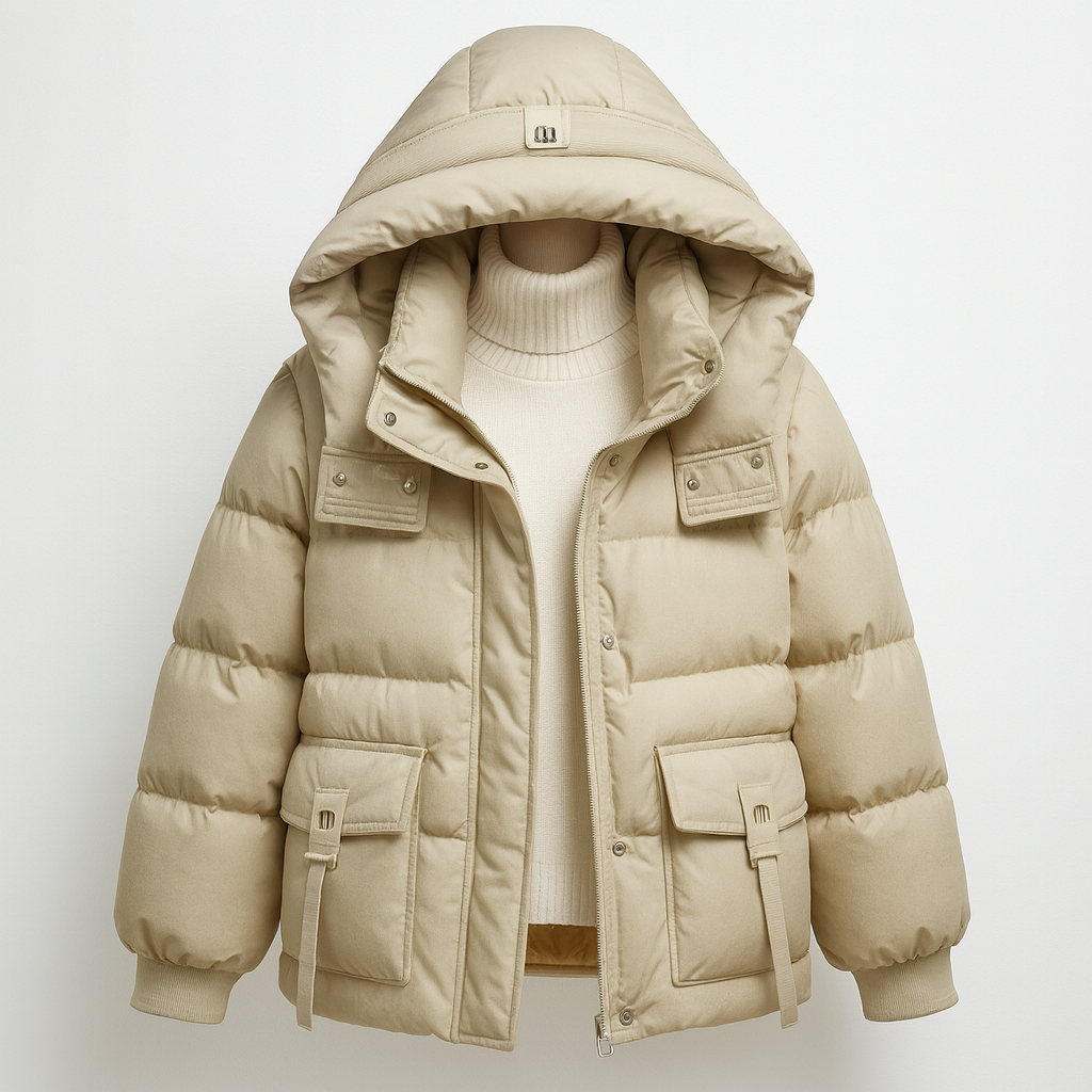Quilted hooded puffer jacket with ribbed cuffs and front pockets