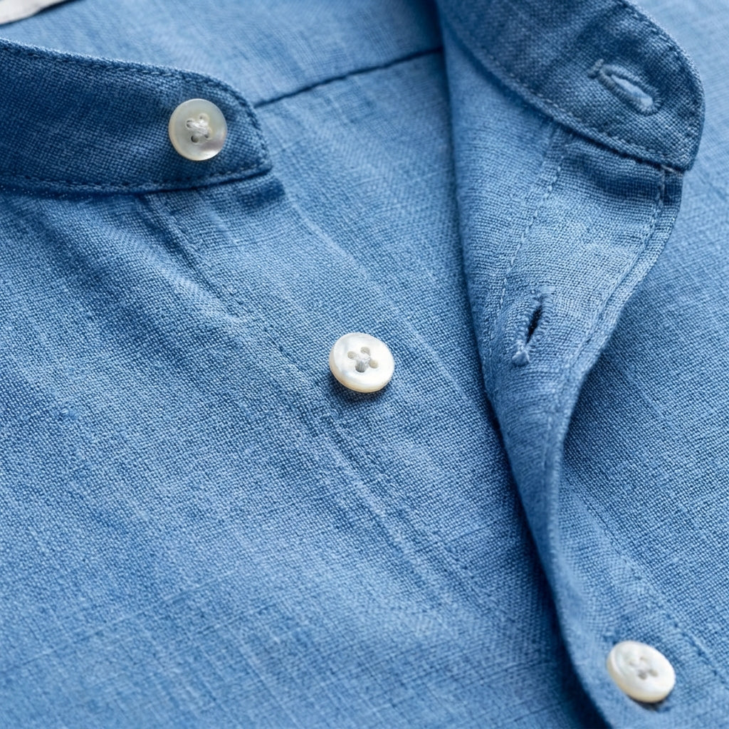 Men's Mandarin Collar Shirt, Long Sleeve Button-Up Casual Shirt with Roll-Up Sleeves, Relaxed Fit