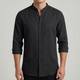 Men's Mandarin Collar Shirt, Long Sleeve Button-Up Casual Shirt with Roll-Up Sleeves, Relaxed Fit