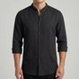 Men's Mandarin Collar Shirt, Long Sleeve Button-Up Casual Shirt with Roll-Up Sleeves, Relaxed Fit