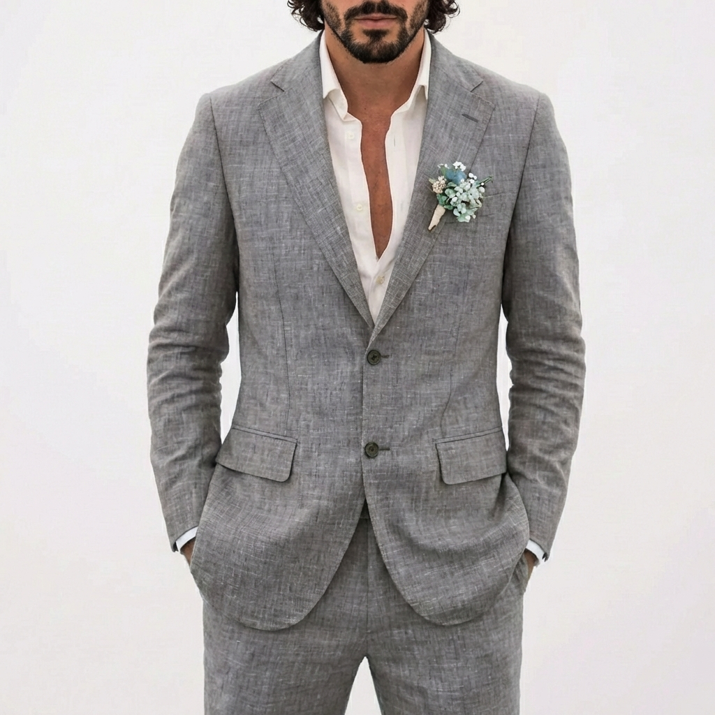 Men's 2-Piece Summer Suit, Relaxed Fit Classic Lapel Lightweight Wedding Groom Suit