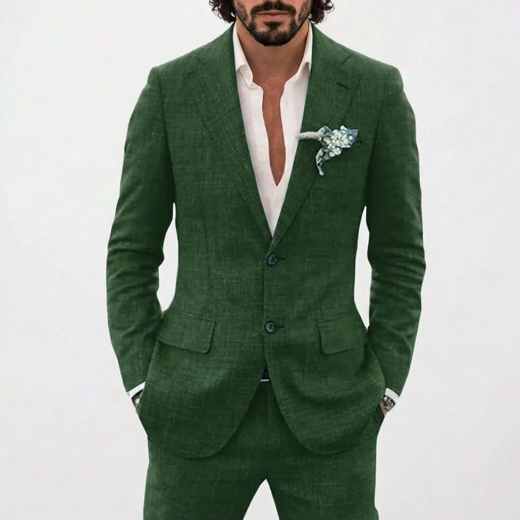 Men's 2-Piece Summer Suit, Relaxed Fit Classic Lapel Lightweight Wedding Groom Suit