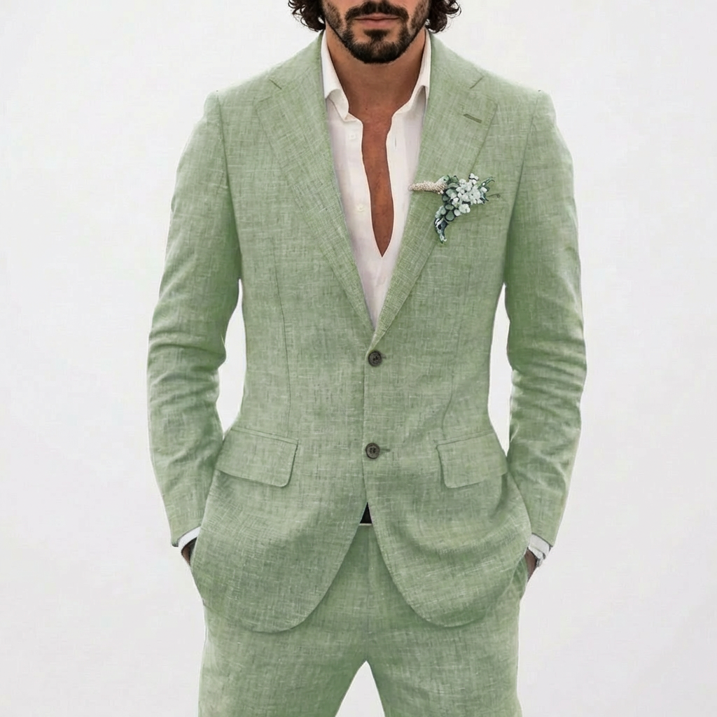 Men's 2-Piece Summer Suit, Relaxed Fit Classic Lapel Lightweight Wedding Groom Suit