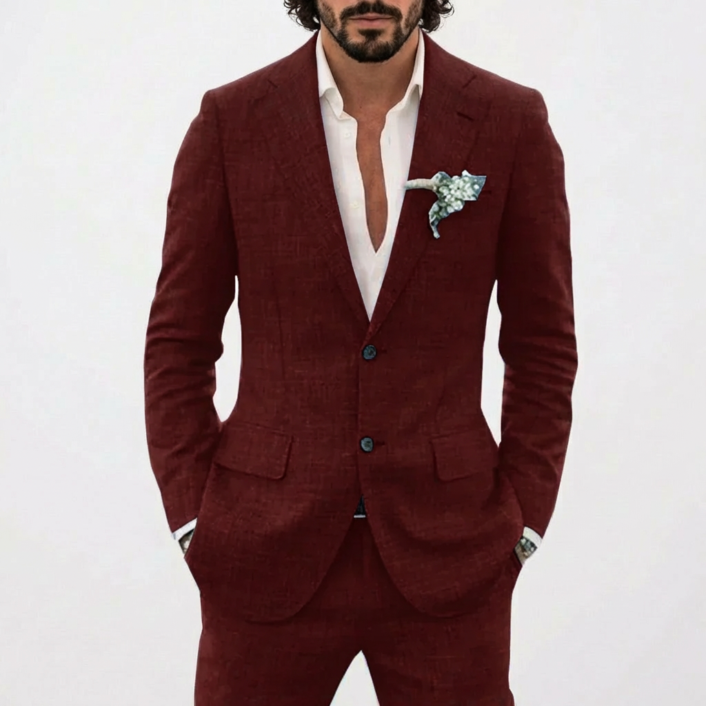 Men's 2-Piece Summer Suit, Relaxed Fit Classic Lapel Lightweight Wedding Groom Suit