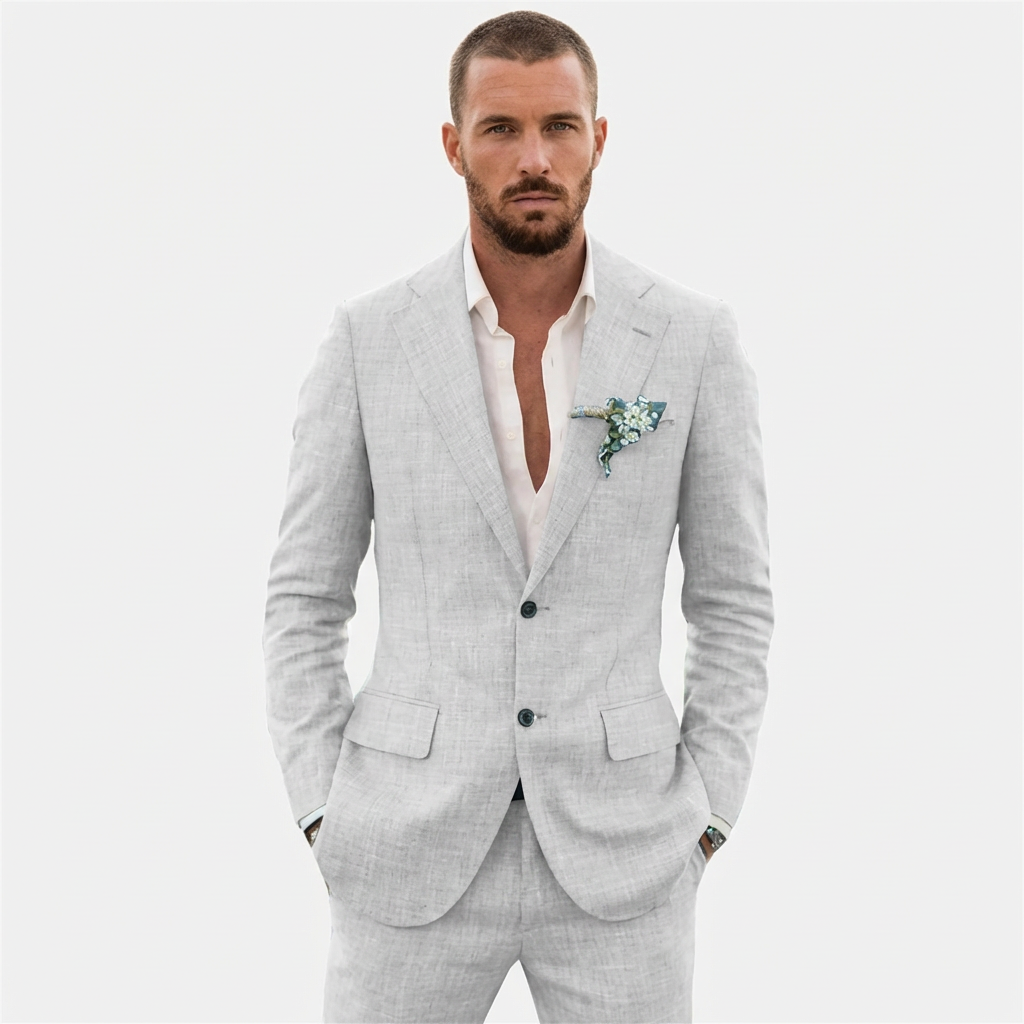 Men's 2-Piece Summer Suit, Relaxed Fit Classic Lapel Lightweight Wedding Groom Suit