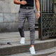 Men's slim fit check chino pants in dark plaid, cropped at ankle