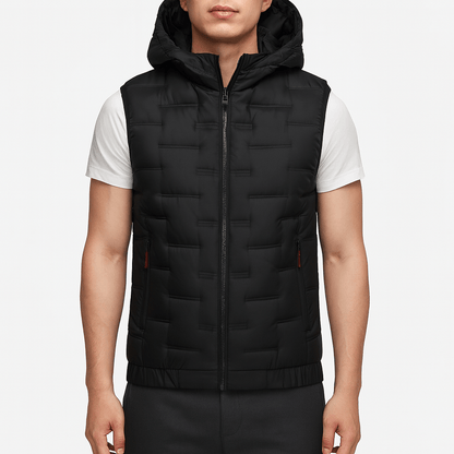 Men's hooded quilted puffer vest with full zip and front pockets