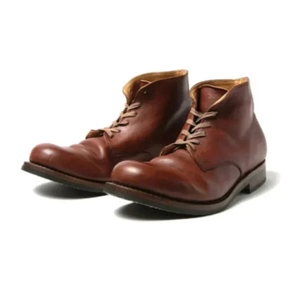 Men's lace-up ankle boots with round toes and low heels