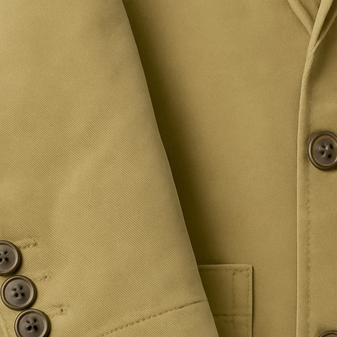 Men's blazer style jacket with notched lapels, long sleeves and patch pockets