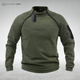 Unisex long sleeve fleece pullover with high collar and sleeve zip pocket